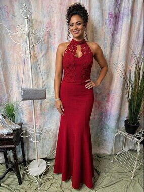 📌Nizz@le Style Hot Red Neck Holder Lace Mermaid Style Prom - Evening Dress